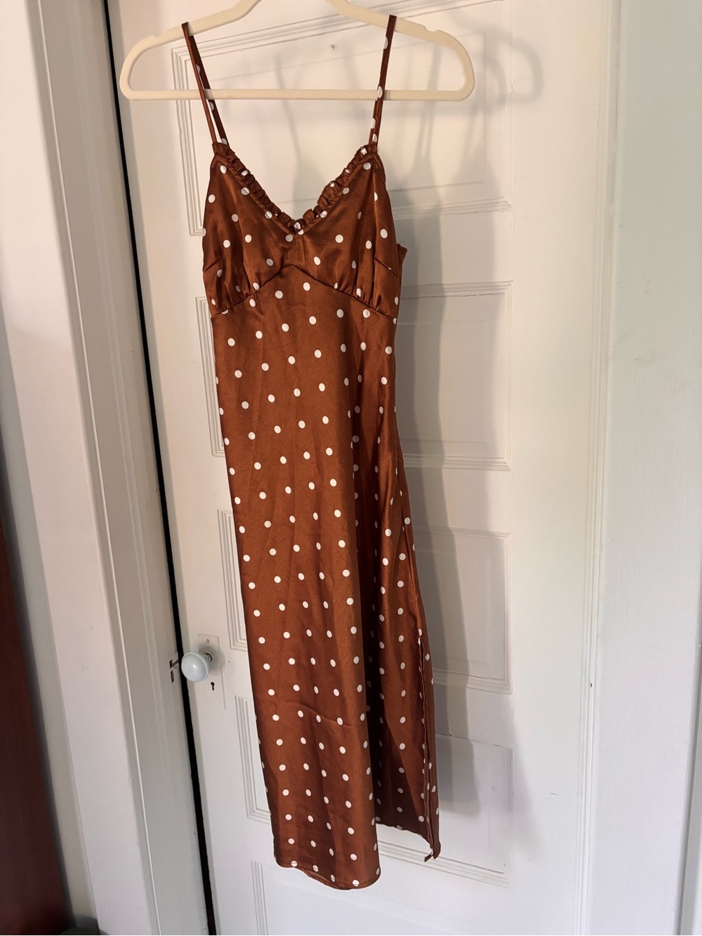 Japna Brown Polka Dot Satin Slip Dress